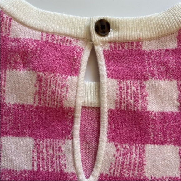 Anthropologie Maeve Jacquard Sweater 3/4 Length Sleeve Tee Checkered Crewneck - Picture 6 of 8